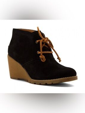 Sperry Women's Stella Prow black suede wedge booties Size 8